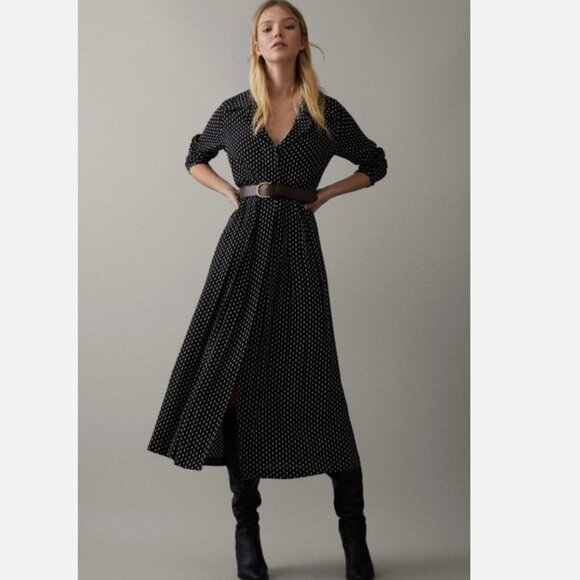 Massimo Dutti Dress Womens 2 Black White Diamond Checkered Print Button Front - Picture 2 of 15